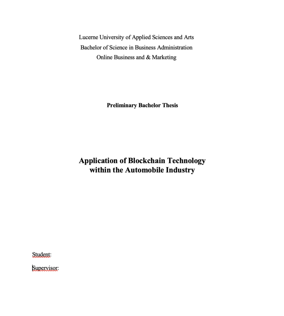 Beispiel für ein Deckblatt auf Englisch