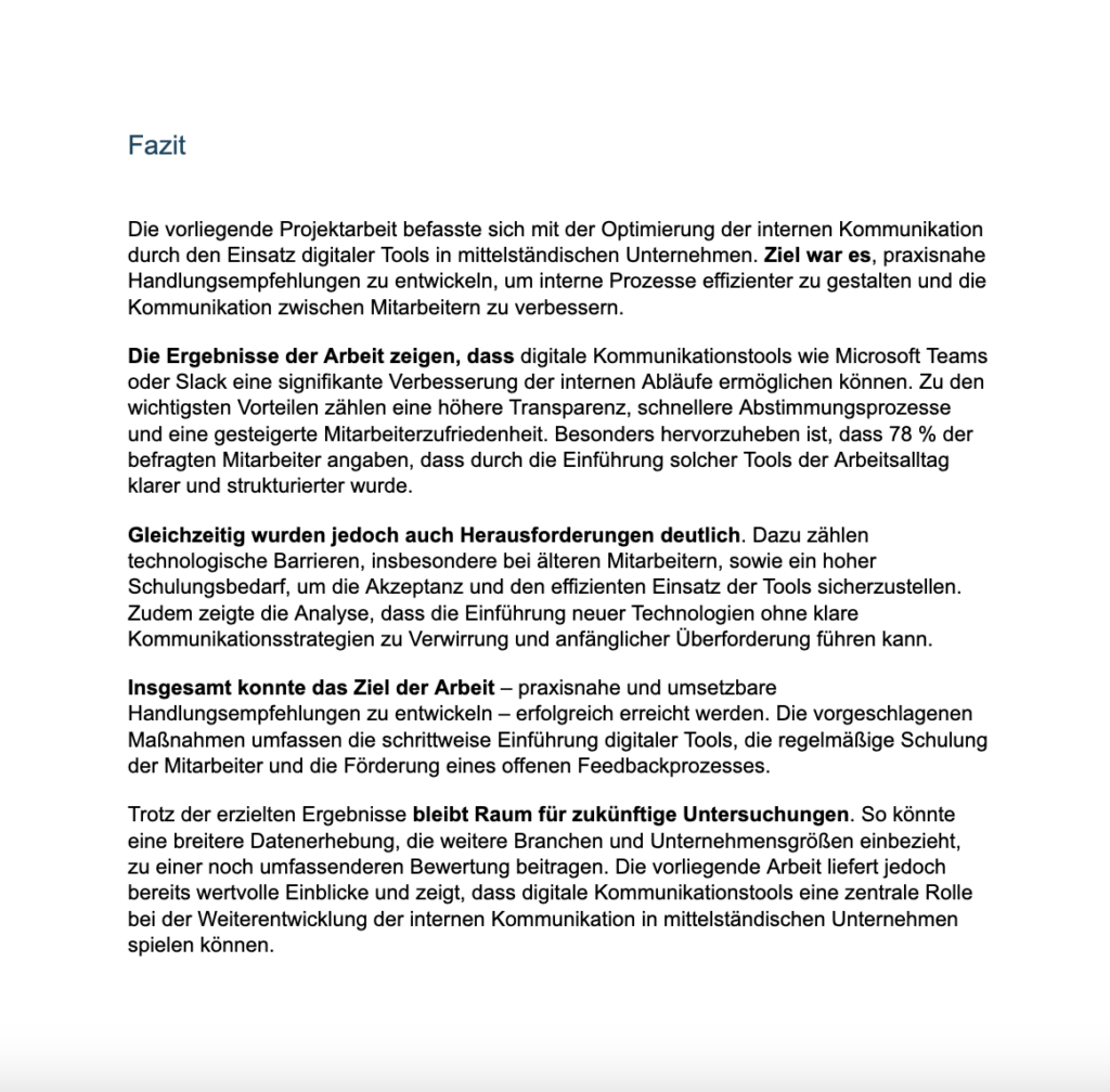 Fazit einer Projektarbeit