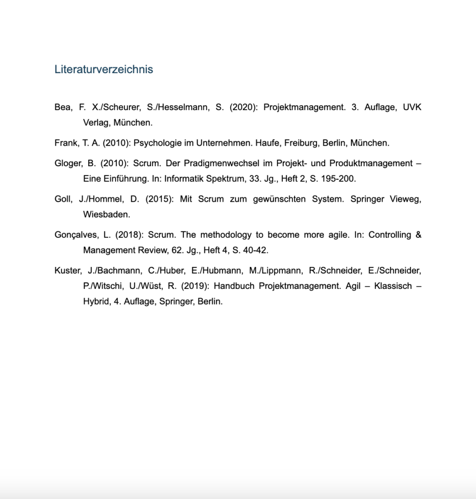 Literaturverzeichnis einer Projektarbeit