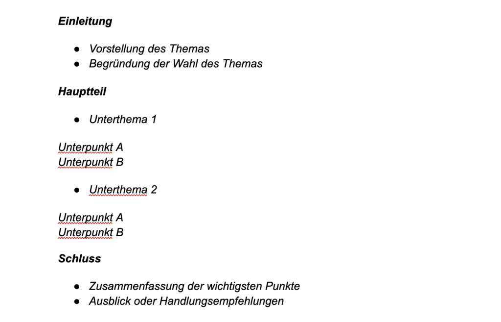 Vorlage zur Gliederung im Referat