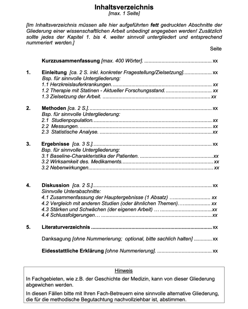 Muster für dein Inhaltsverzeichnis einer Hausarbeit