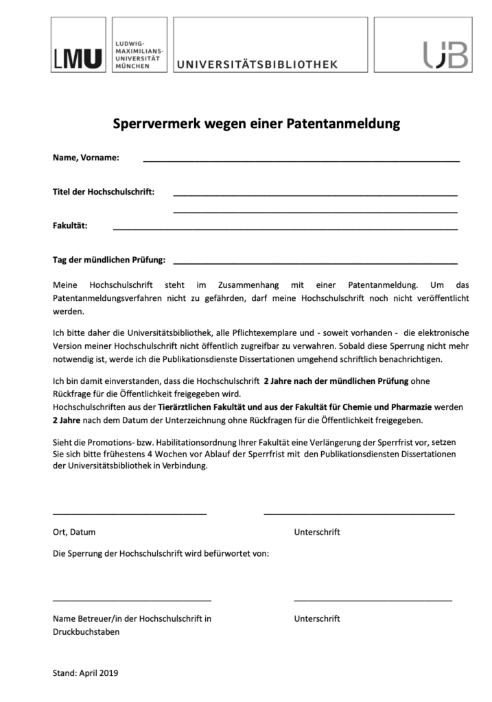 Vorlage zum Sperrvermerk einer Bachelorarbeit